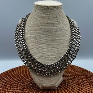 Silvertone Heavy Chainmail Chain Link Multistrand Necklace Chunky Gothic